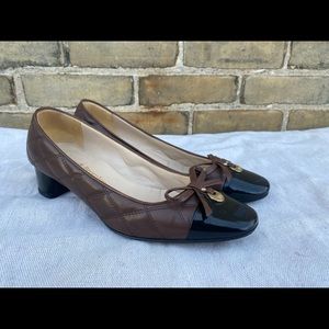 Brown Quilted Leather & Black Patent Toe Cap Heels by Russell and Bromley EU 39